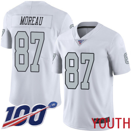 Oakland Raiders Limited White Youth Foster Moreau Jersey NFL Football #87 100th Season Rush Vapor Jersey